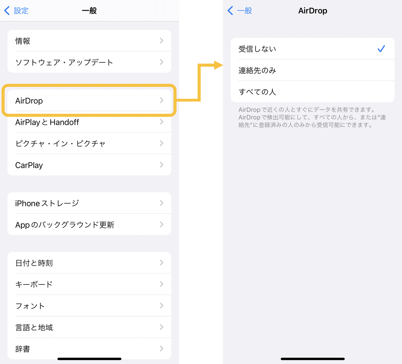 iPhoneのAirDrop設定手順5