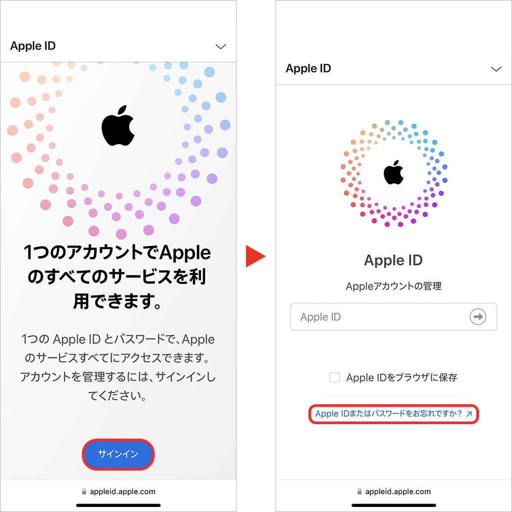 Apple IDパスワードのリセット