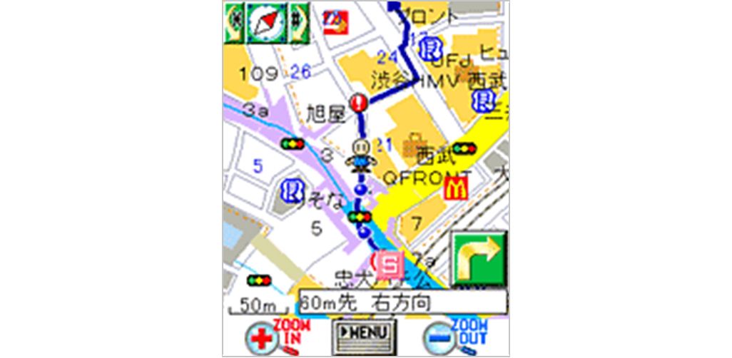 2003年当時に提供されていたEZナビウォークの地図画面