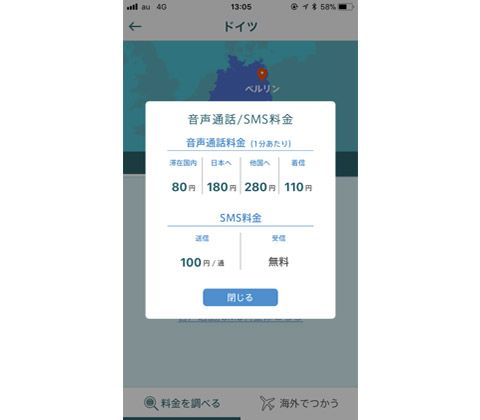 音声通話やSMS利用時の料金表