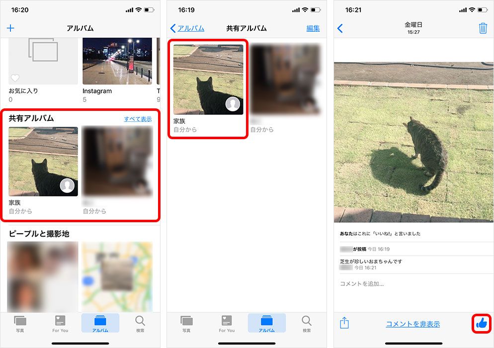 iPhone ファミリー共有 共有アルバム