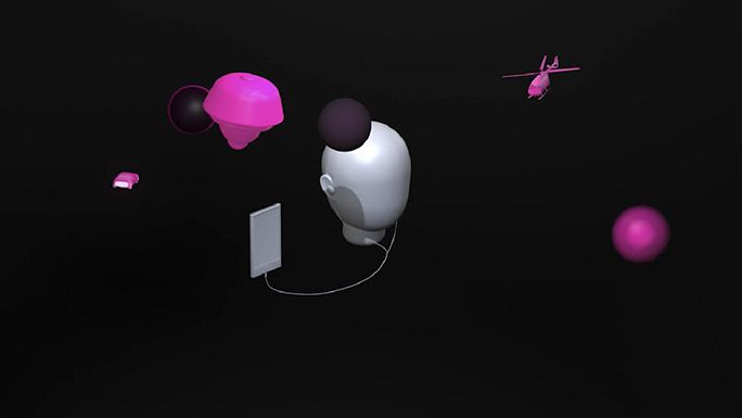 Dolby Atmosにおけるスピーカーの立体的な音の動きを表現した図