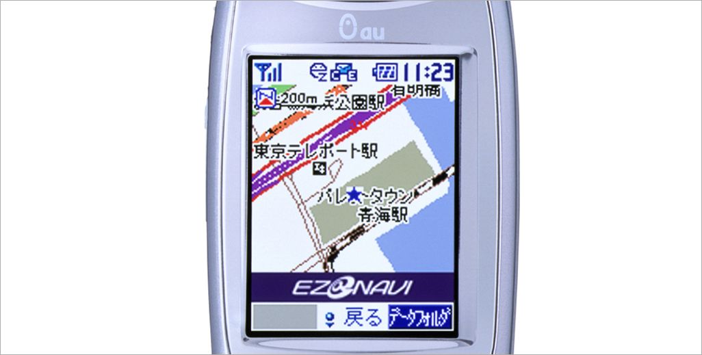 2001年発売のeznavigation対応ケータイC3001H(日立)のディスプレイ部分