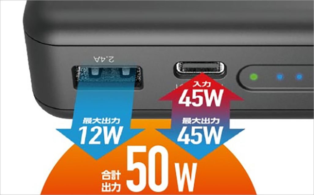 ELECOM PD20000mAh 50W出力 モバイルバッテリー DE-C19L-20000BK