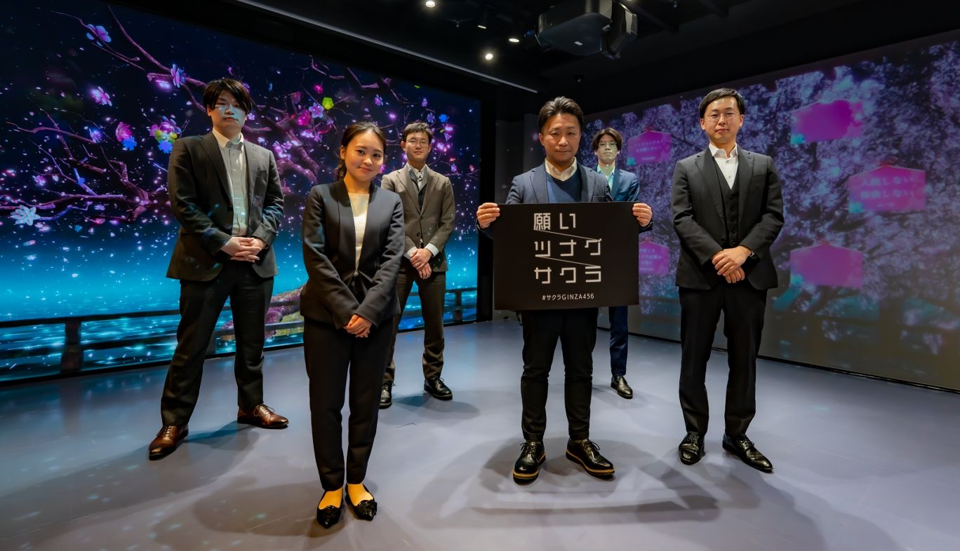 KDDIが銀座で運営するコンセプトショップGINZA456における願いツナグサクラのプロジェクトメンバー