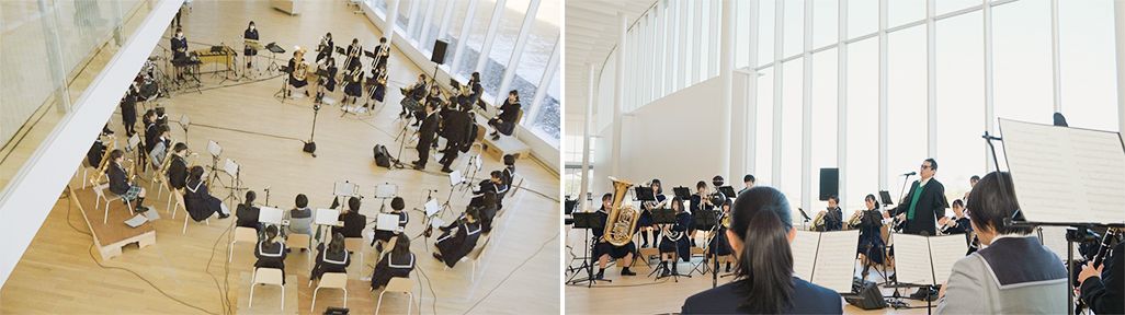 音のVRを収録する渡辺俊美さんとふたば未来学園、原町高校の生徒たち