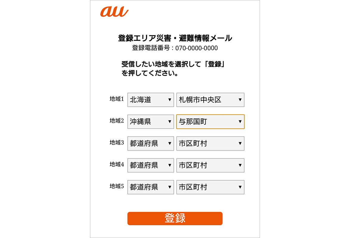 登録エリア災害・避難情報メール