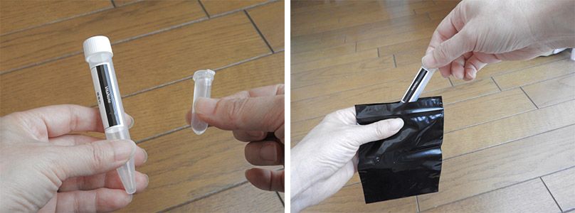 ビタノートのキットで採尿し、ビニール袋に封入