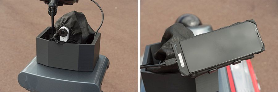 ロボット上部に搭載された5G端末と4 Kカメラ