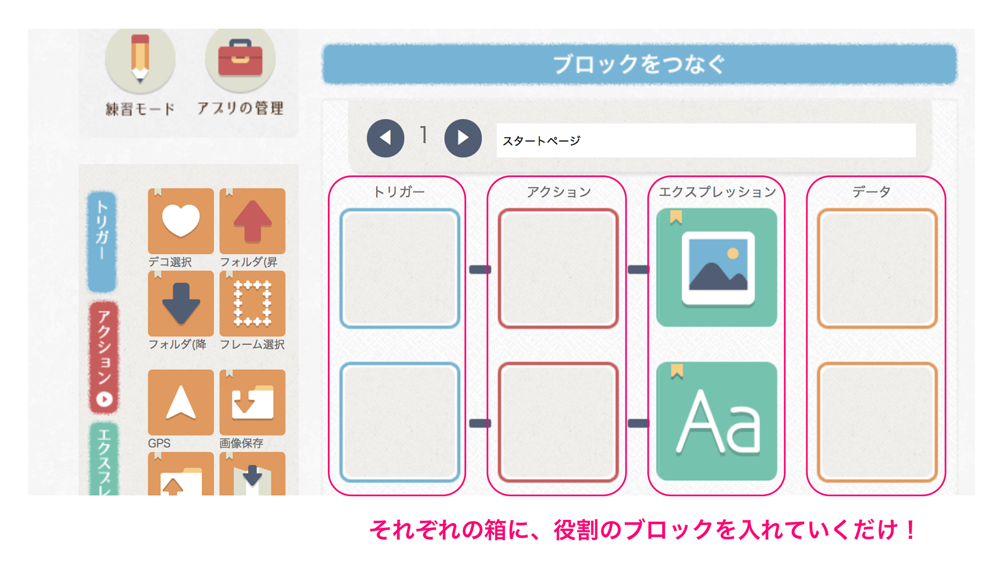 「JointApps」アプリの制作画面注釈入り