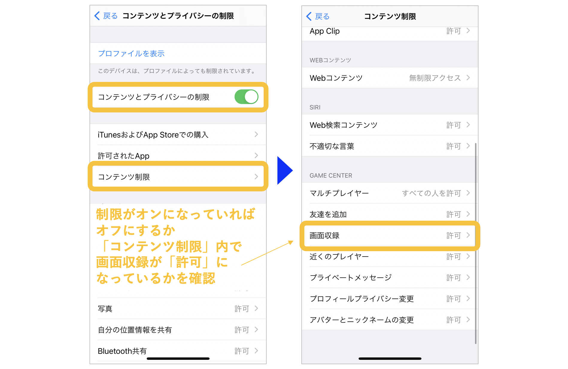 iPhoneの機能制限の確認方法