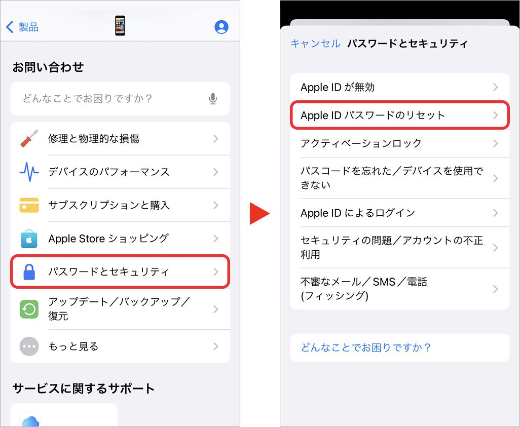 Apple IDパスワードのリセット