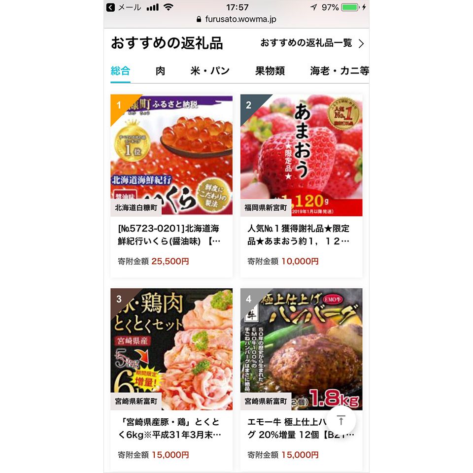 「Wowma! ふるさと納税」のおすすめの返礼品